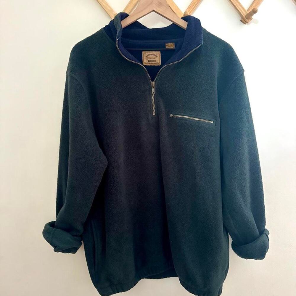 Vintage 90s St John's Bay Deep Green Fleece Quarter-Zip Pullover - Size Medium